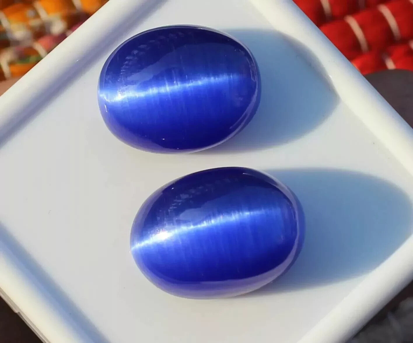 20 Ct NATURAL Loose BRAZILIAN BLUE Cat Eye Cabochon Certified GEMSTONE 2 Pcs