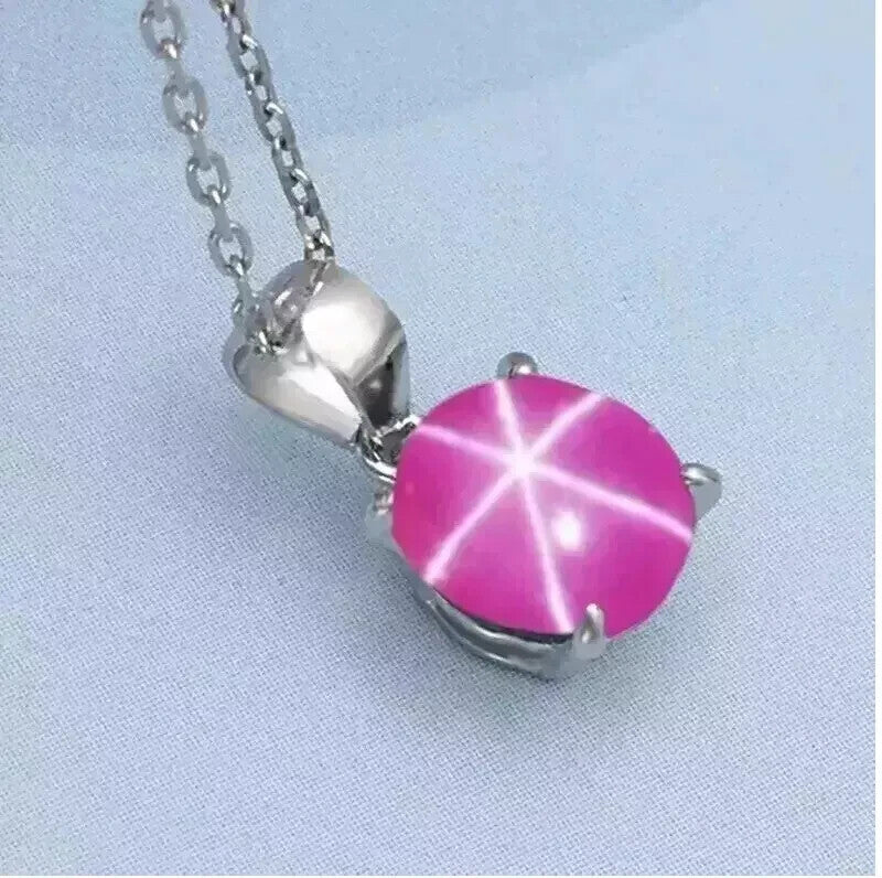 Certified Natural Pink Star Ruby Pendant 925 Solid Silver 20.60 Ct+ Round Gems