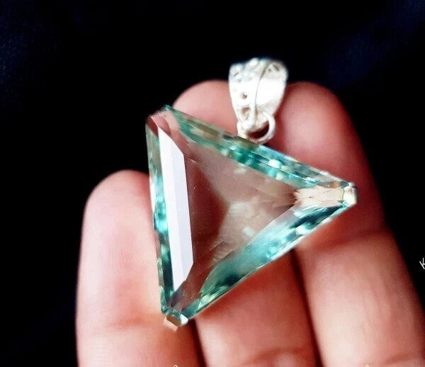 62.9Ct Trillion Aquamarine Natural Topaz 925 Solid Silver Pendant Loose Gemstone