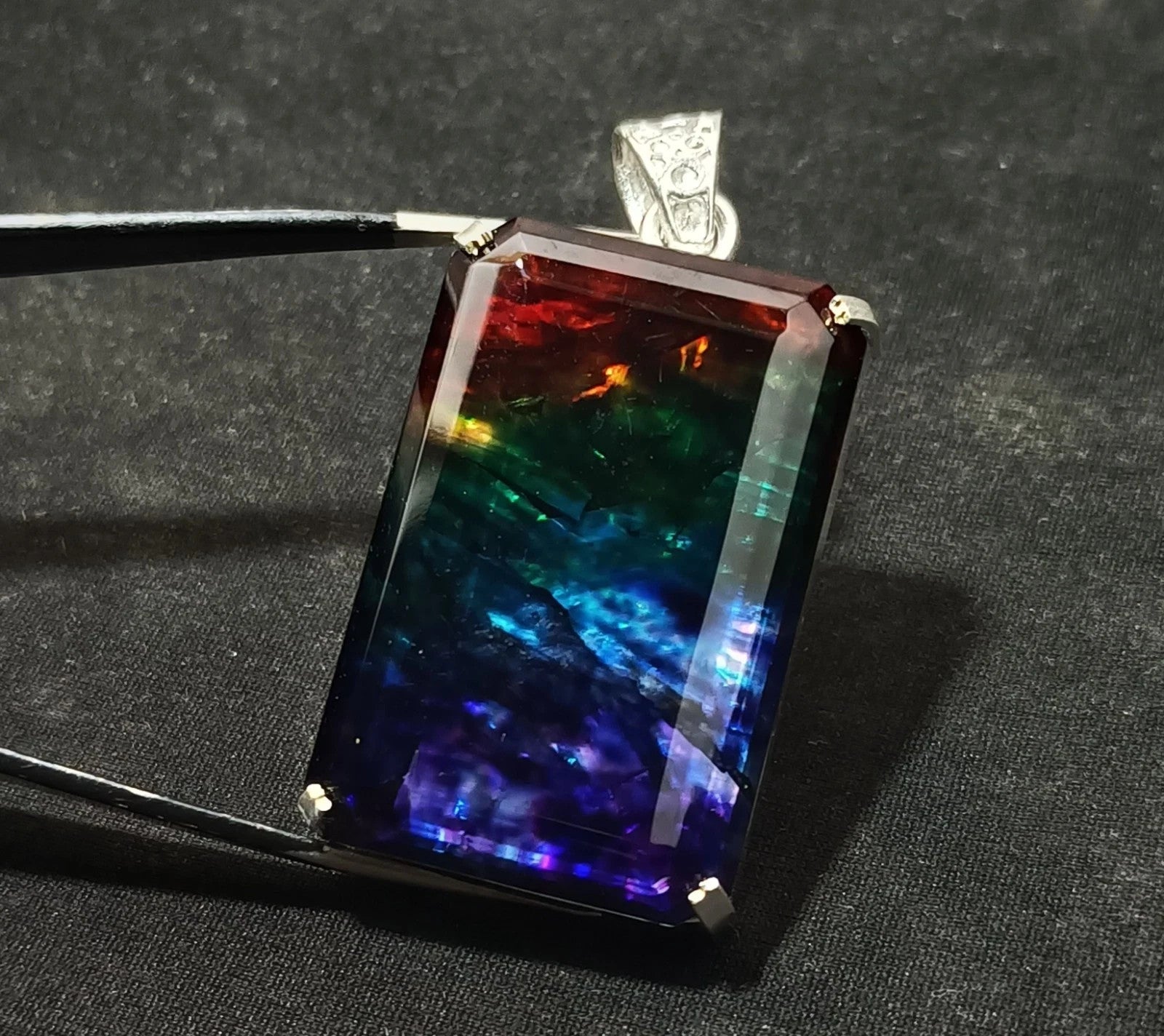 95.60 Ct Natural Ammolite Opal Doublet Pendant Multi-Color Rare Loose GEMSTONE