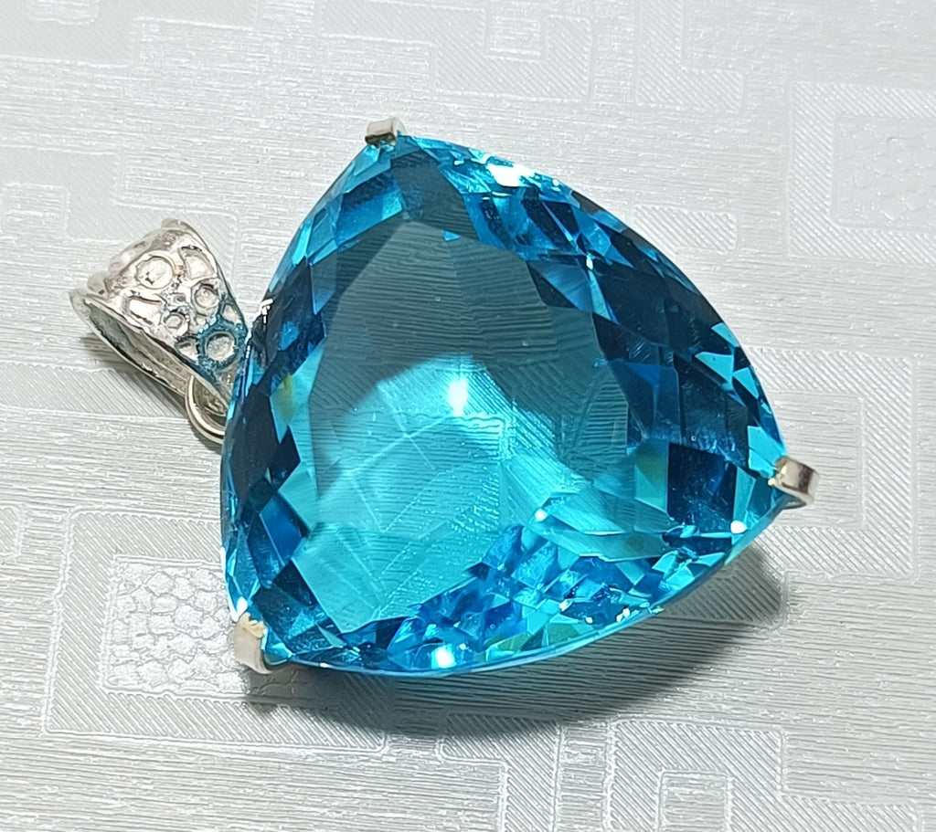 98.50 Ct Trillion Aquamarine Natural Topaz 925 Solid Silver Pendant Loose Gems