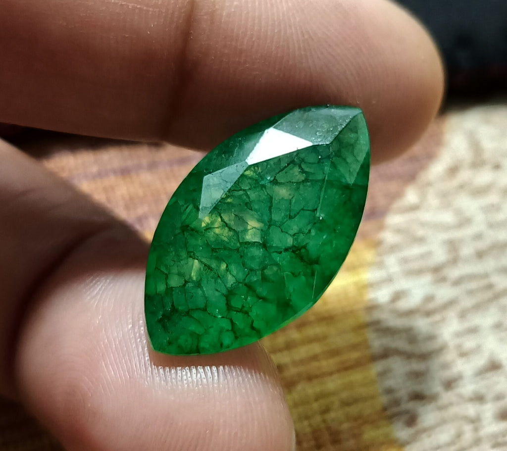 Flawless Natural 12.45 Ct Green Emerald Certified Marquise Facet Loose Gemstone