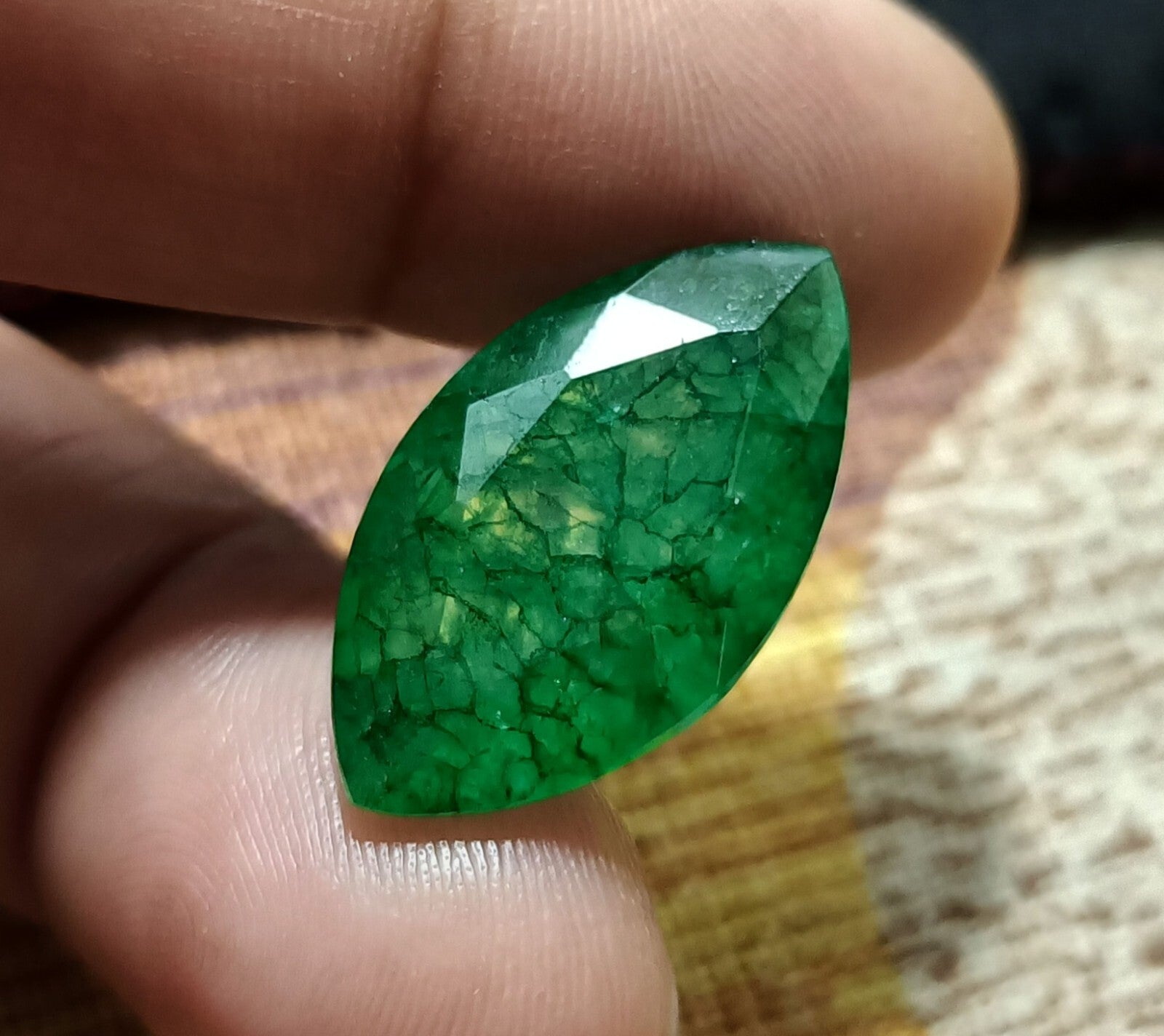 Flawless Natural 12.45 Ct Green Emerald Certified Marquise Facet Loose Gemstone