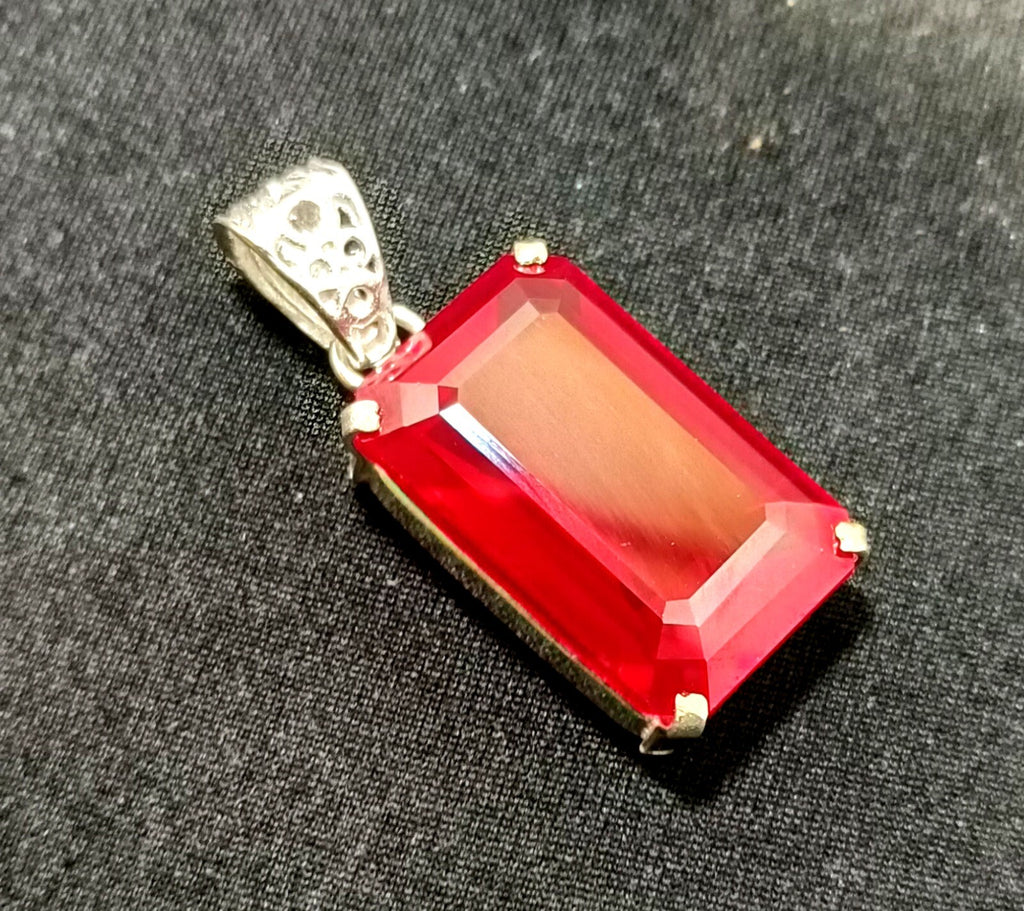 925 Sterling Silver Plated Emerald CutRuby Necklace locket Pendant 63.95 Ct