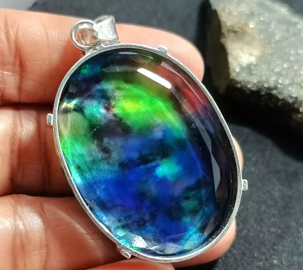 Certified 90.90 Ct Natural Ammolite 925 Solid Silver Loose Pendant Gemstone