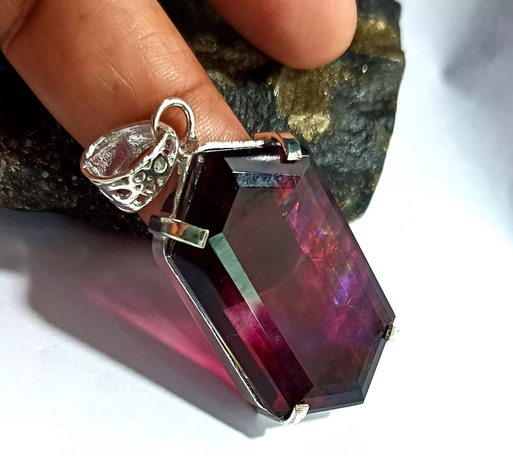 63.10 Ct Natural Ammolite 925 Solid Silver PENDANT MultiColor Certified Gemstone