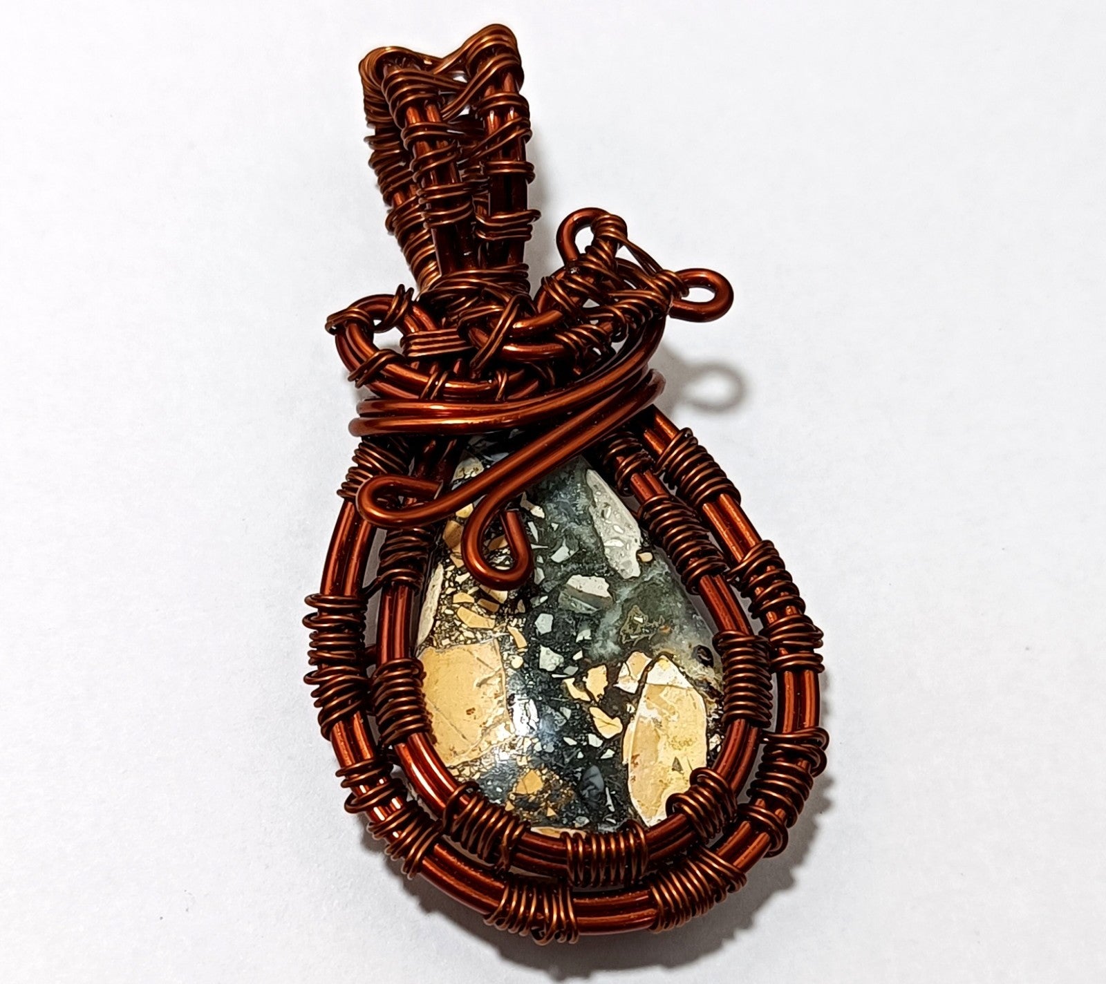 57.70 ct Copper Wire Wrapped Handmade Maligano jasper jewelry  Copper Pendant