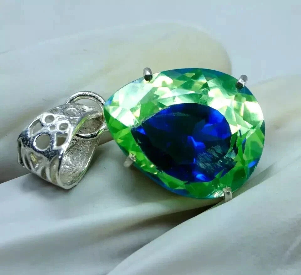 Natural Pitambari Sapphire Certified 30.0 Ct+ Loose Gem 925 Solid Silver Pendant