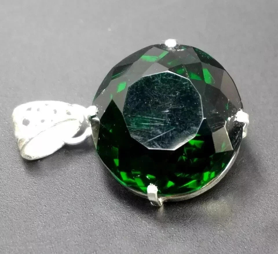 Round Tsavorite Jewelry 96 Ct Green Garnet 925 Solid Silver Pendant Gemstone