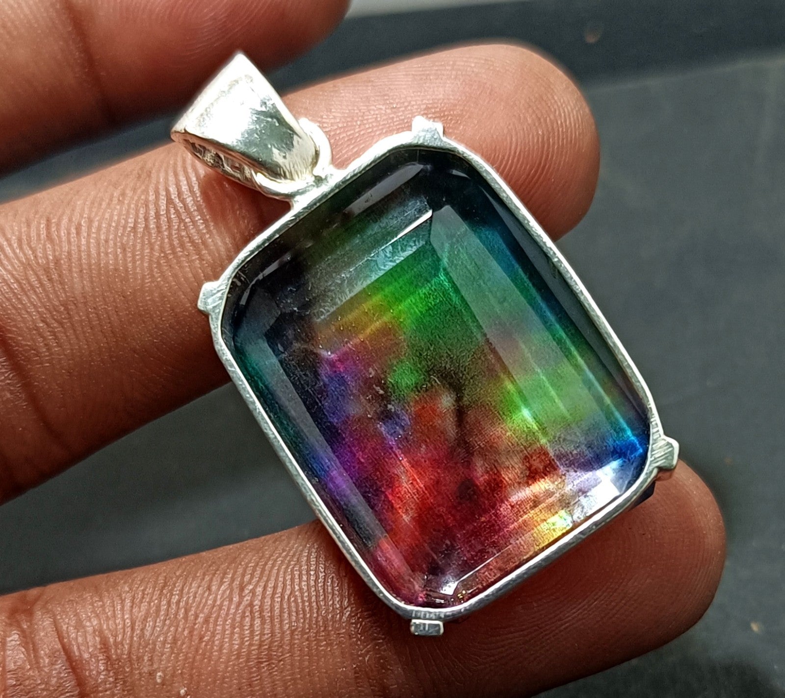 EGL Certified 58.60 Ct Natural Ammolite 925 Solid Silver Pendant Loose Gemstone