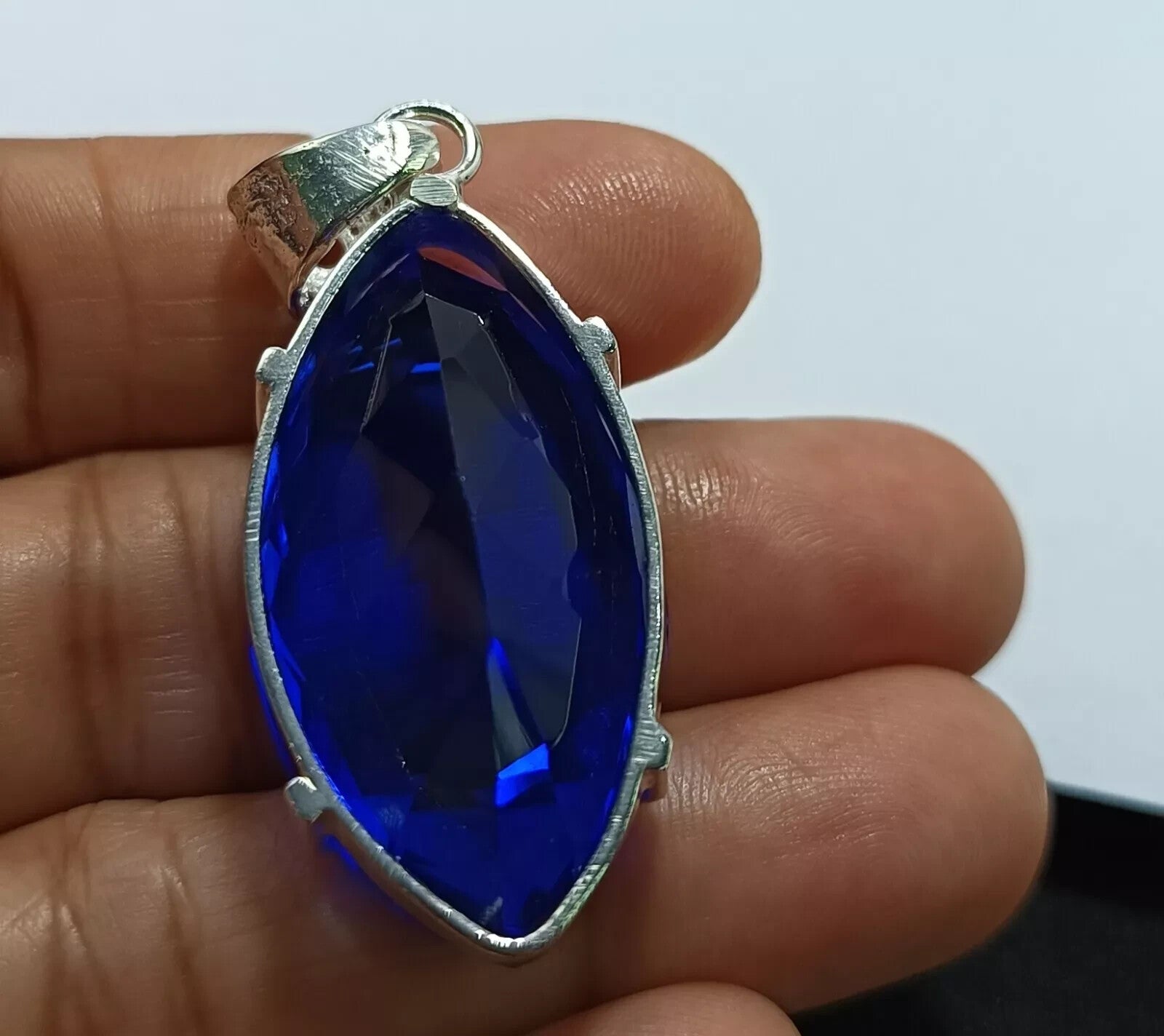 68.45Ct Marquise Deep Blue Natural Topaz 925 Solid Silver Pendant Loose Gemstone