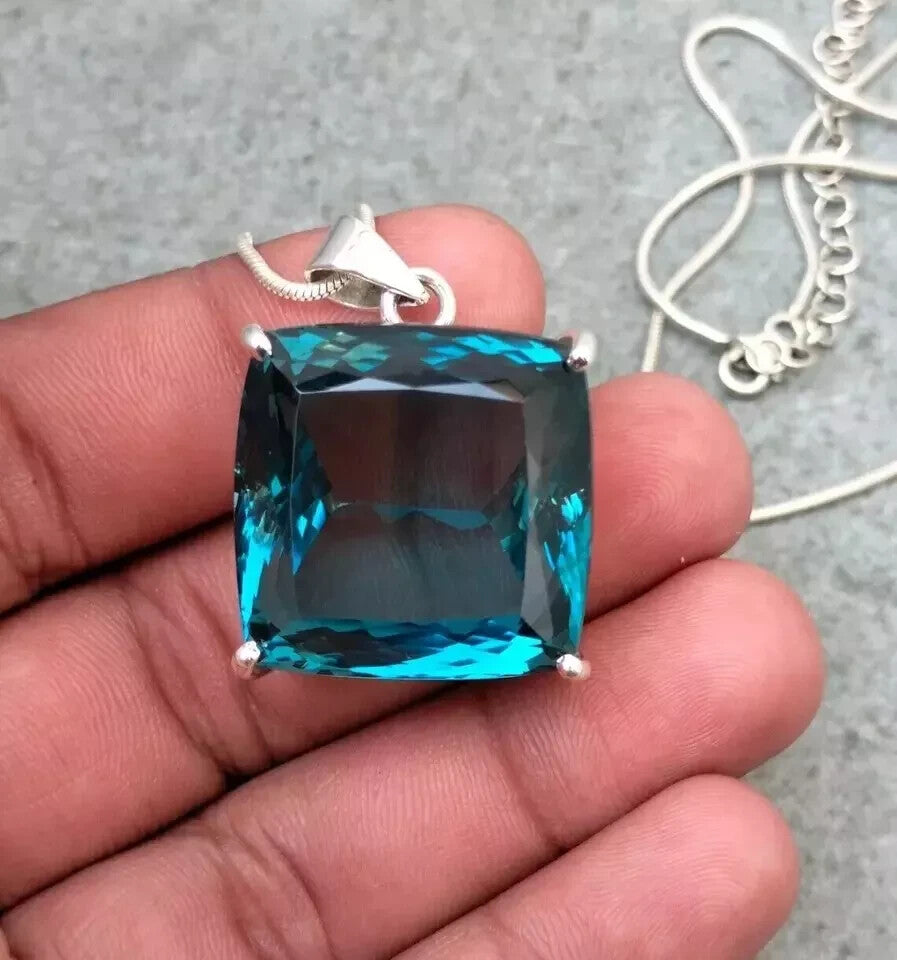 London Blue Topaz Pendant 925 Sterling Silver Pendant Gemstone Jewelry 79.80 ct