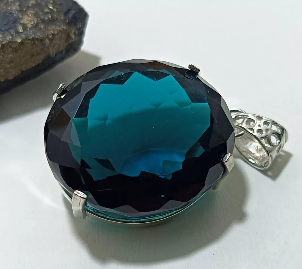 London Blue Topaz Pendant 925 Sterling Silver Pendant Gemstone Jewelry 132.00 Ct