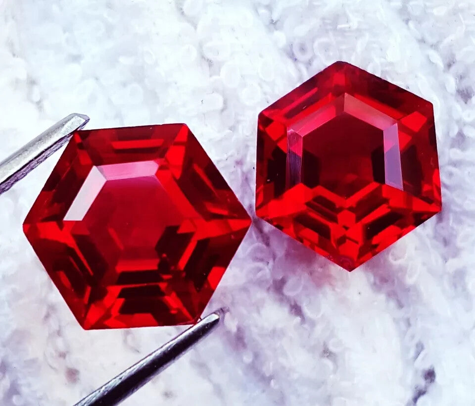 11 mm 18 Ct Natural Red Ruby CERTIFIED Loose Gemstone Hexagon Cut Pair H02