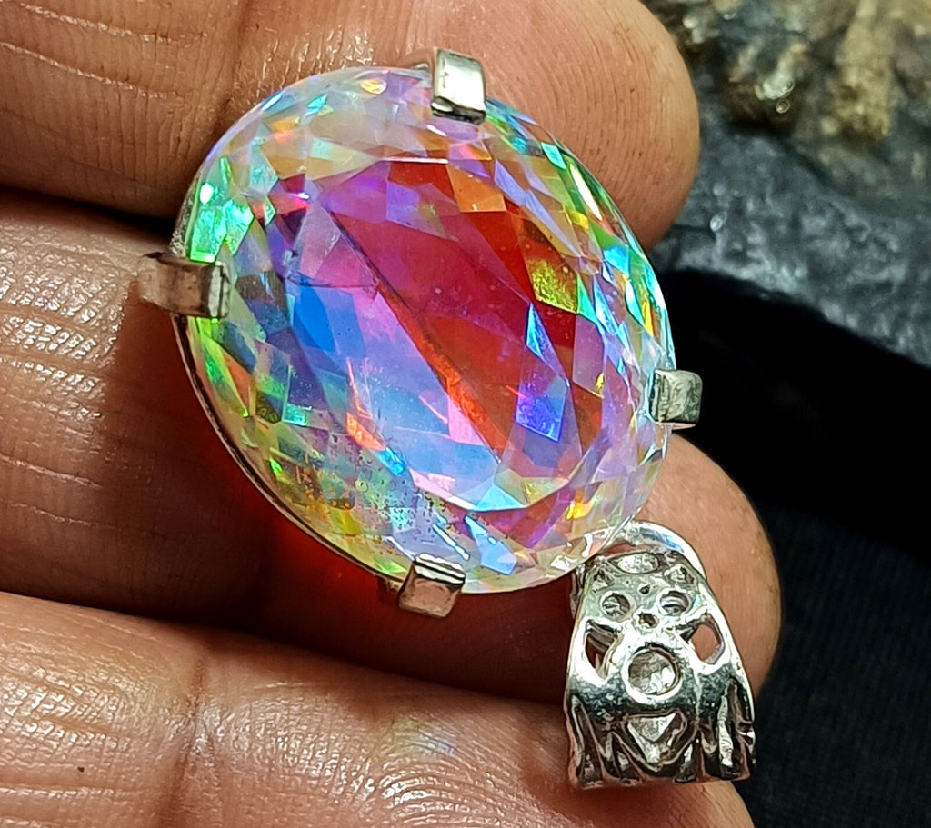 47.80 Ct EGL Certified Natural Mystic 925 Solid Silver Pendant Loose Gemstone