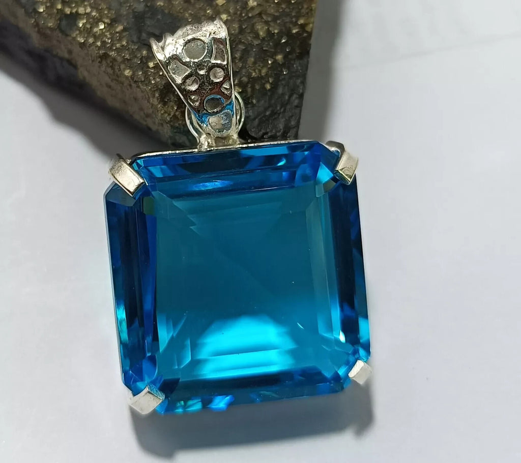 Certified Natural 69.80 Ct Brazilian Asscher Blue Topaz Pendant Loose Gemstone