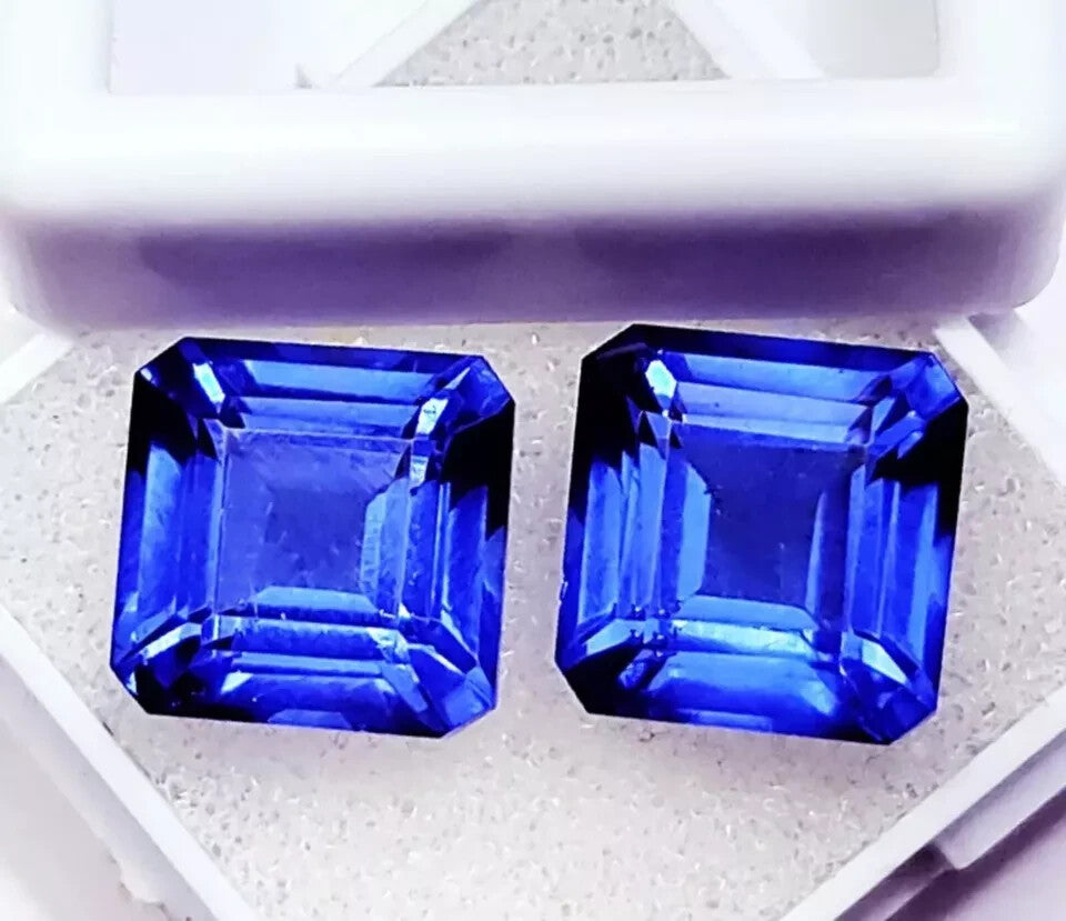 18 Ct Loose Gemstone Natural Blue Sapphire Pair Square Cut Certified 2 Pcs lot