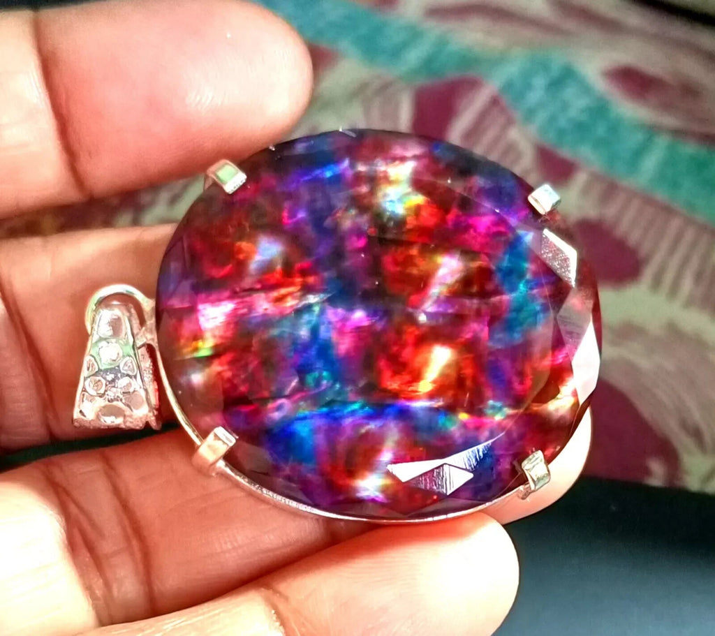 88.50 Ct Natural Ammolite 925 Solid Silver Rainbow PENDANT Certified Gemstone