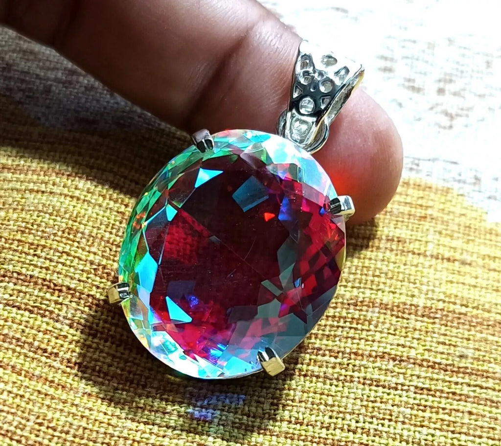 69.85 Ct EGL Certified Natural Mystic 925 Solid Silver Pendant Loose Gemstone