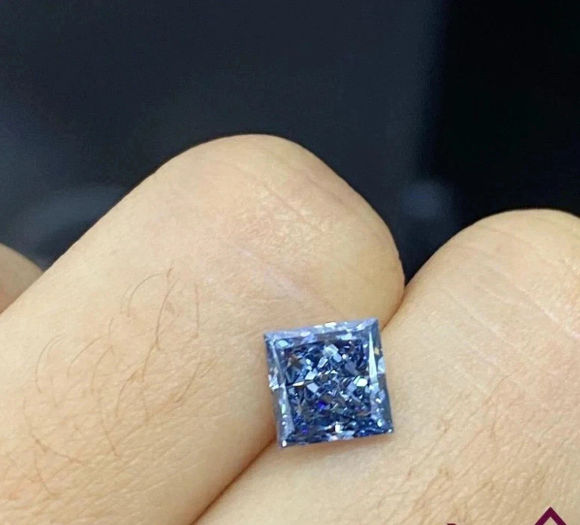 2 Ct Princess Cut Lab Grown Blue Diamond VVS1 D Grade Gemstone +free gift