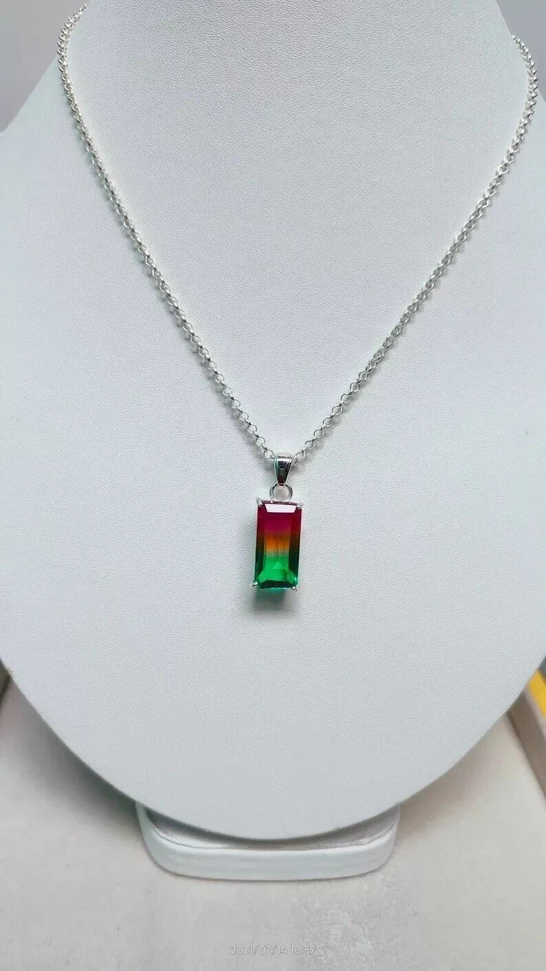 Watermelon Tourmaline Bi-Color Emerald Pendant, 50 ct Beautiful Necklace