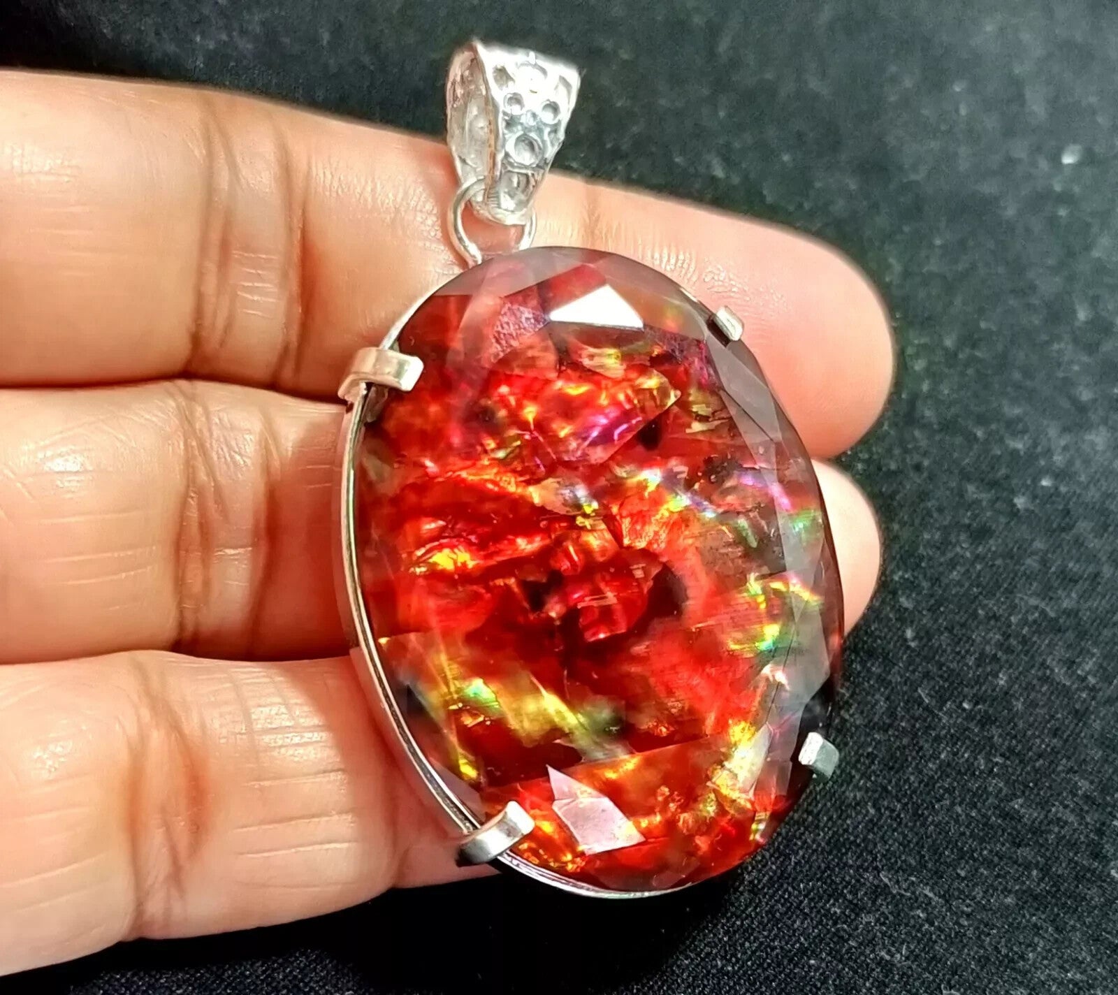 88.10 Ct Natural Ammolite 925 Solid Silver PENDANT MultiColor Certified Gemstone