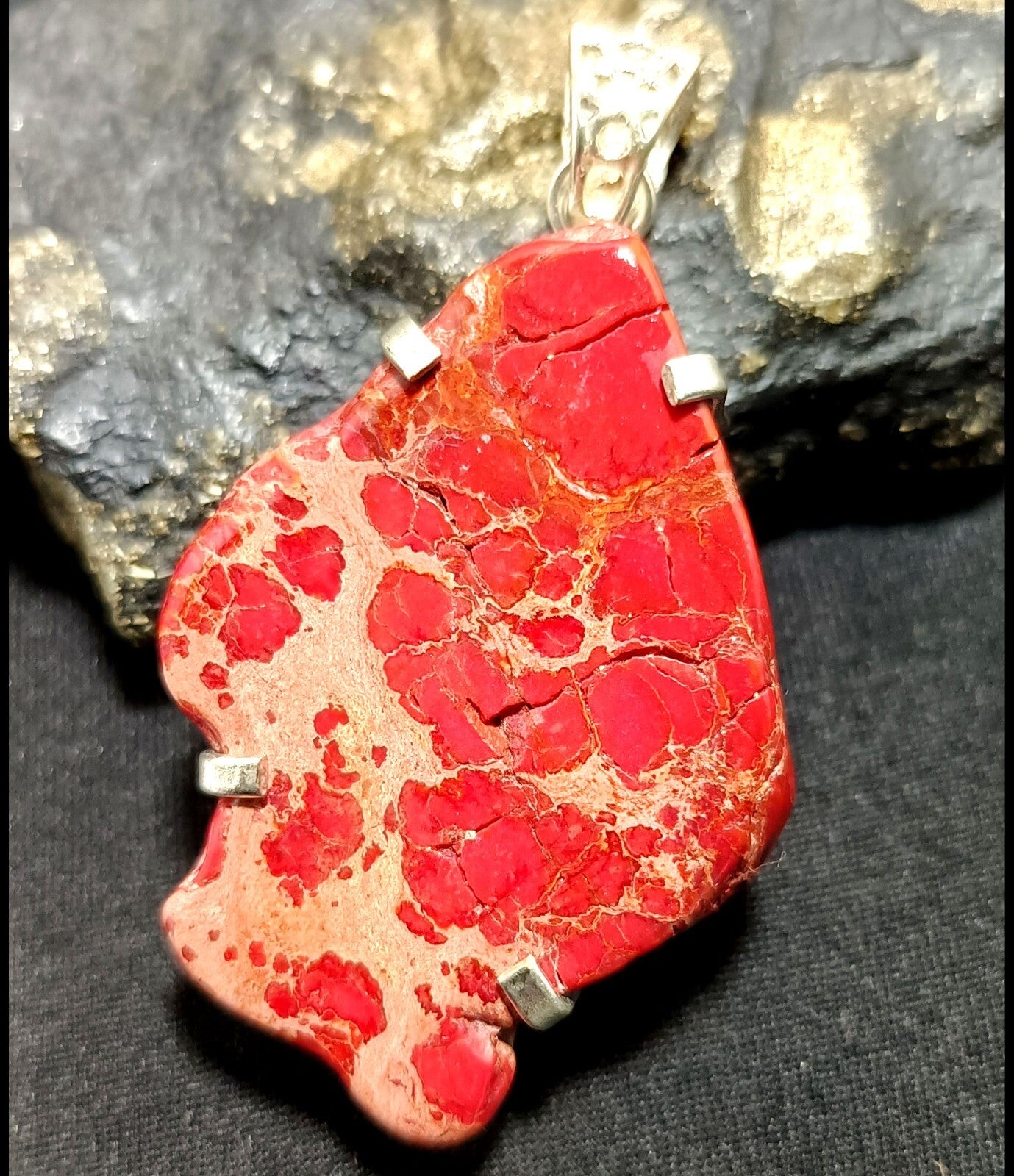 A+ 85.90 Ct Natural RED Turquoise Slab 925 Solid Silver Pendant Loose Gemstone
