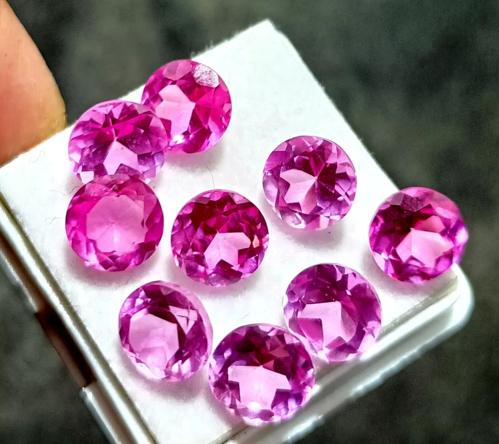 7 MM Natural CEYLON Pink Sapphire Round Cut Lot 6 Pcs Certified A+ Gemstone
