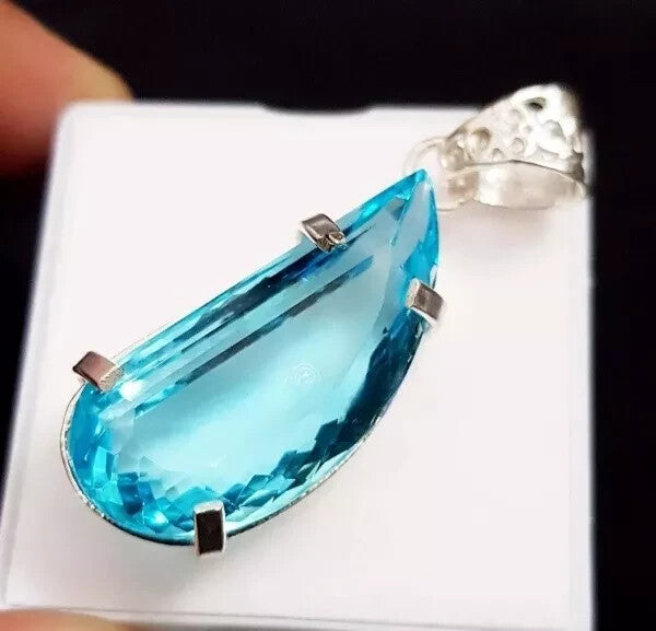 70.65Ct Blue Topaz Sterling Silver Certified Fancy Pendant For jewelry Gemstone