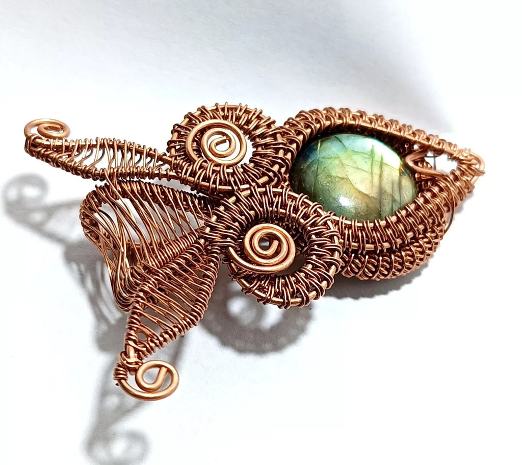 Labradorite Round Wire Wrapped Pendant Handcrafted Copper Gift Of Her 87 Ct
