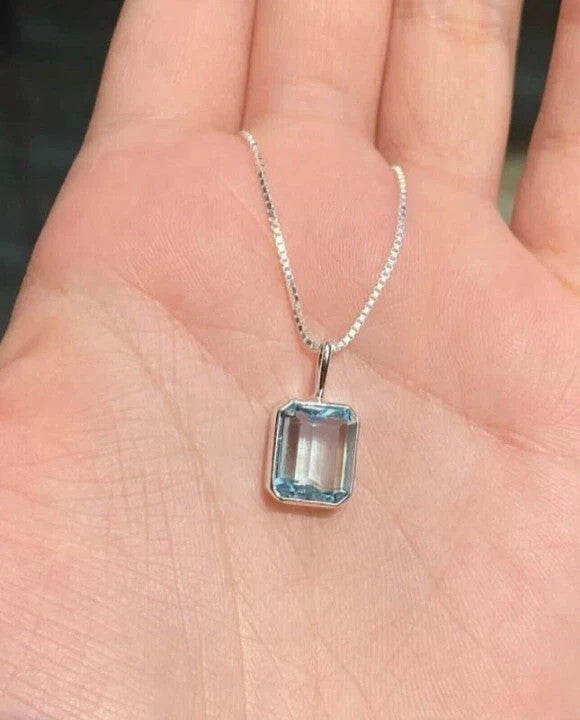 15 Ct Aquamarine Necklace 925 Sterling Silver aquamarine Handmade Pendant Gift