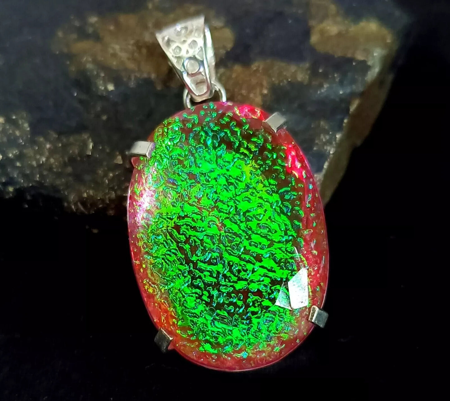 112.90 Ct Natural Oval Monarch Fire Opal Doublet Solid Silver Pendant Gemstone