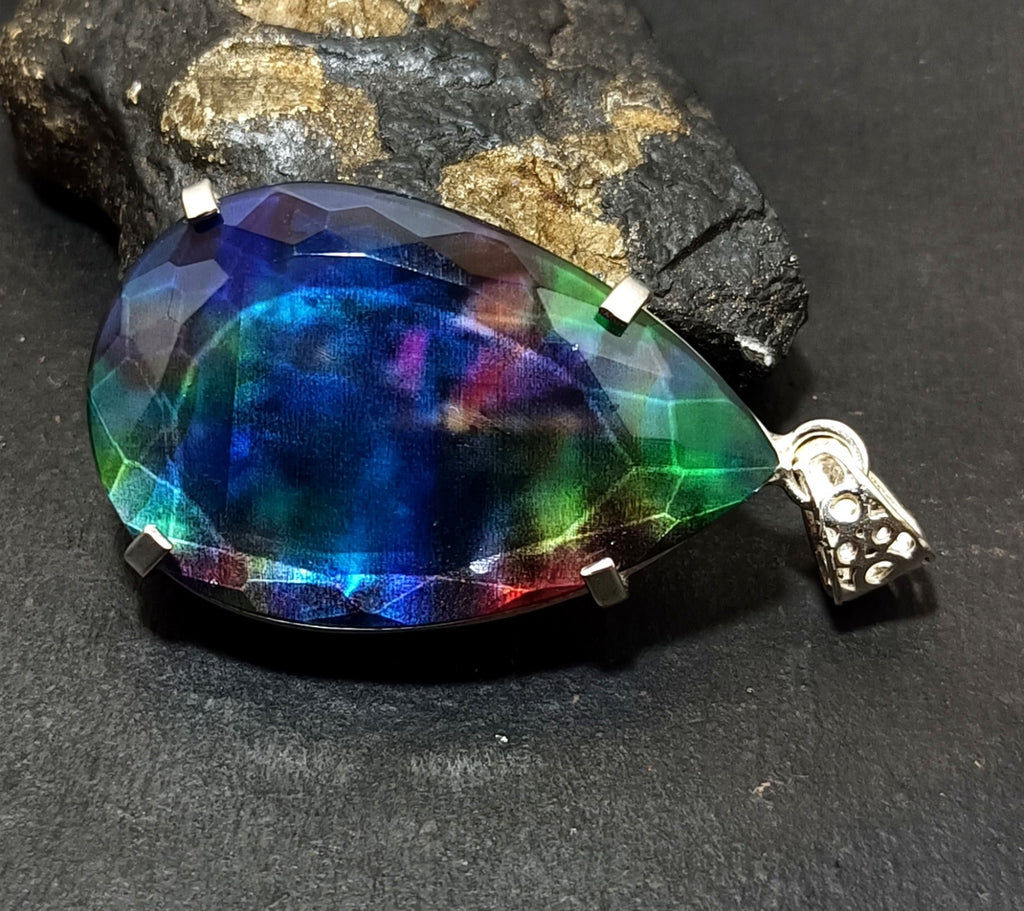 Certified 91.35 Ct Natural Ammolite 925 Solid Silver Rainbow Pendant Gemstone