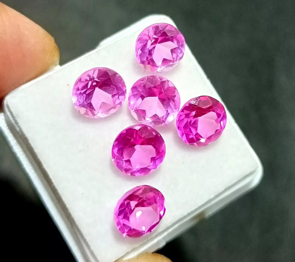 7 MM Natural CEYLON Pink Sapphire Round Cut Lot 6 Pcs Certified A+ Gemstone
