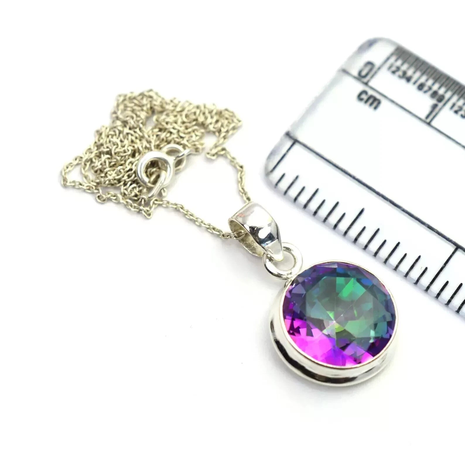 925 SOLID STERLING SILVER FACETED MYSTIC TOPAZ PENDANT 20 Ct Round Cut Gemstone