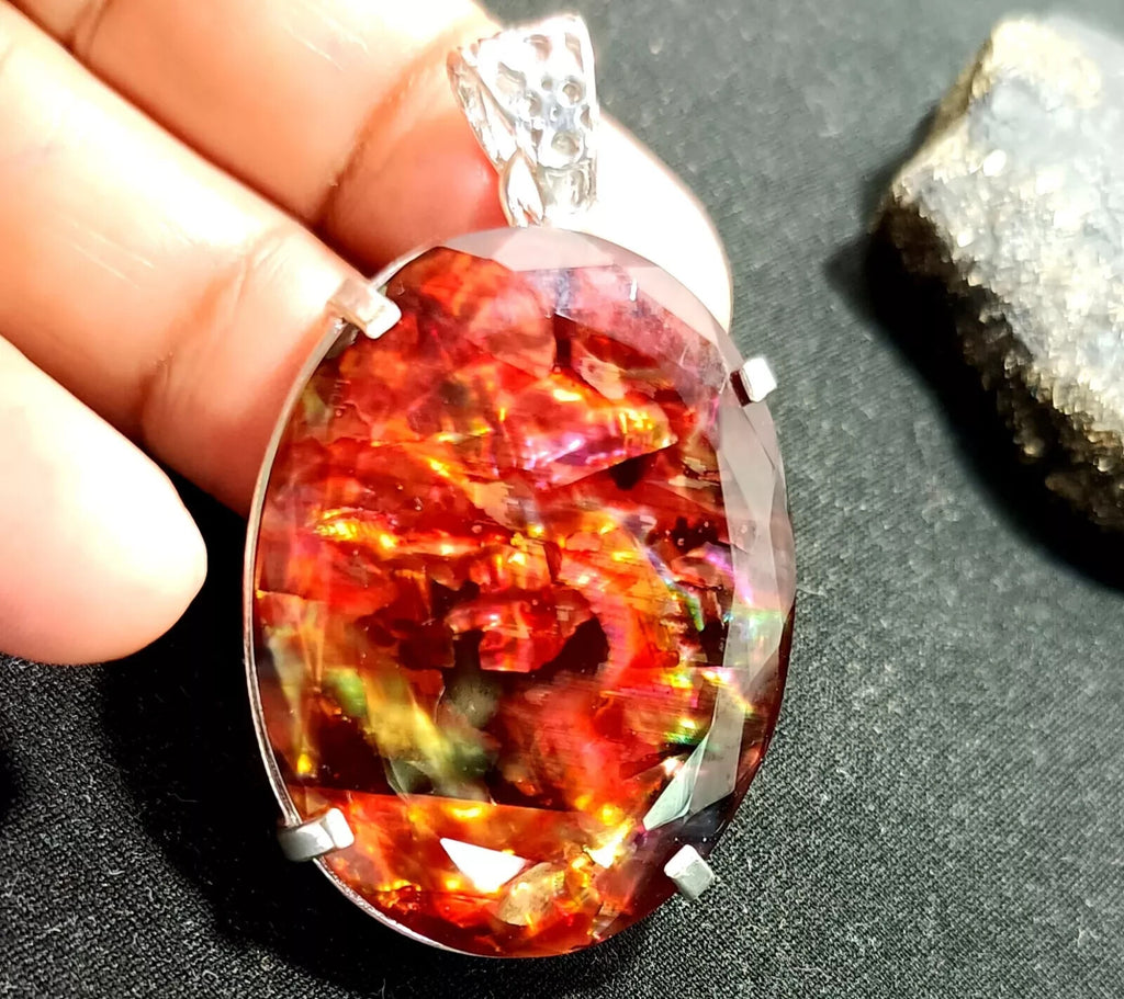 88.10 Ct Natural Ammolite 925 Solid Silver PENDANT MultiColor Certified Gemstone