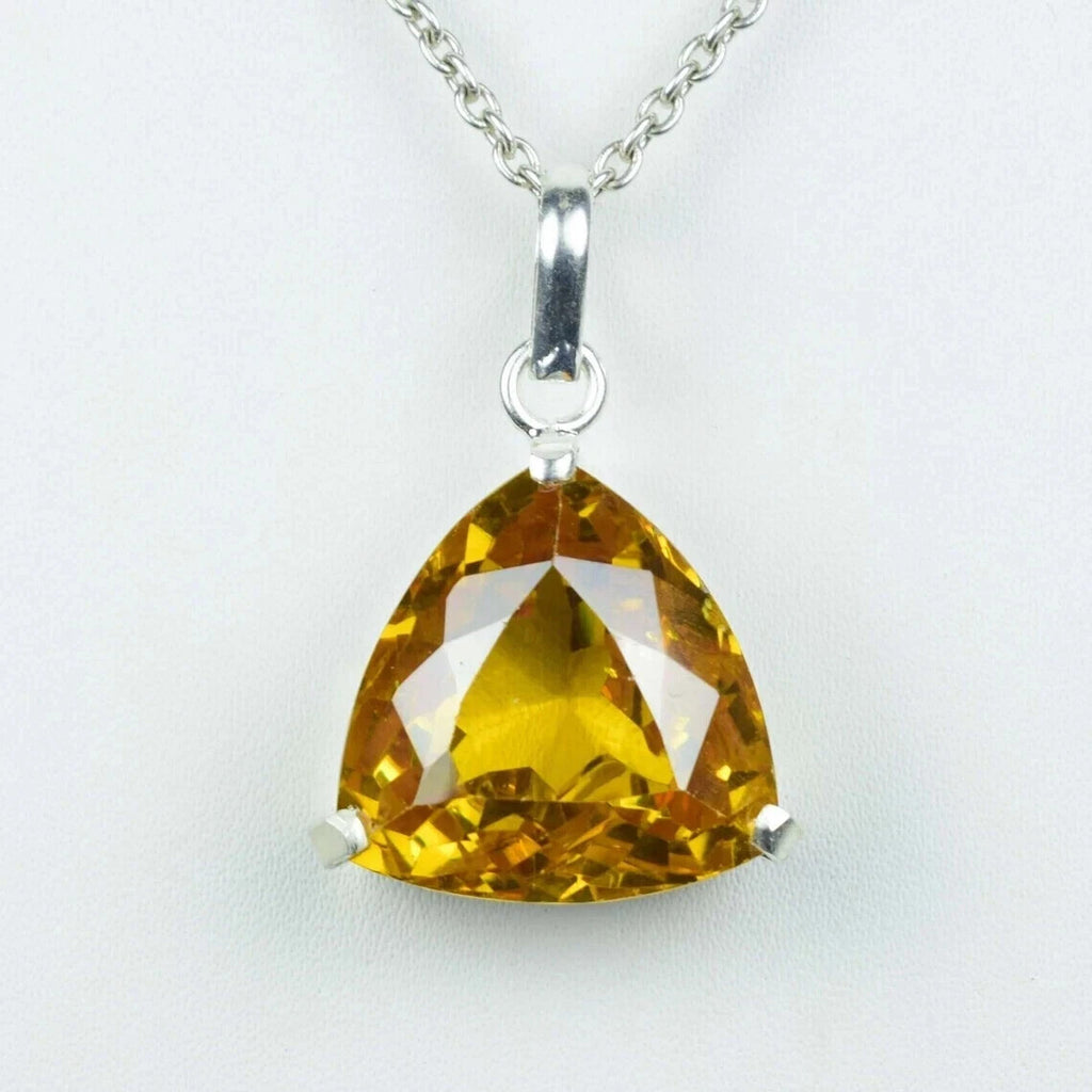 50 Ct Lemon Topaz Trillion Gemstone Sterling Silver Handmade Certified Pendant