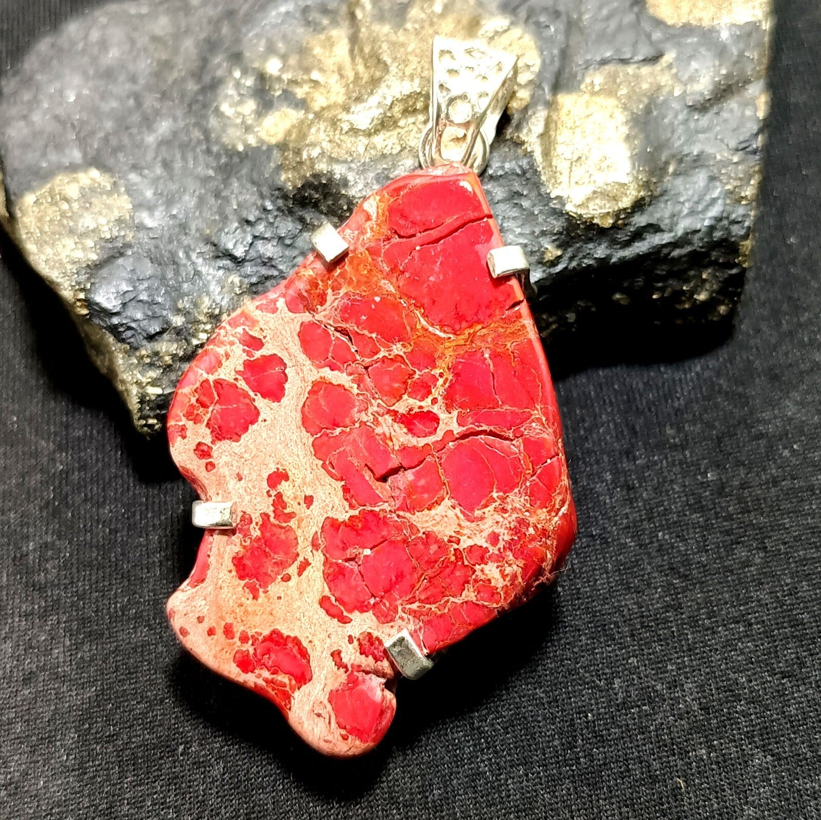 A+ 85.90 Ct Natural RED Turquoise Slab 925 Solid Silver Pendant Loose Gemstone