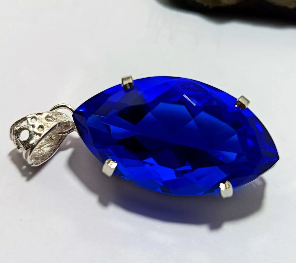 68.85Ct Marquise Deep Blue Natural Topaz 925 Solid Silver Pendant Loose Gemstone