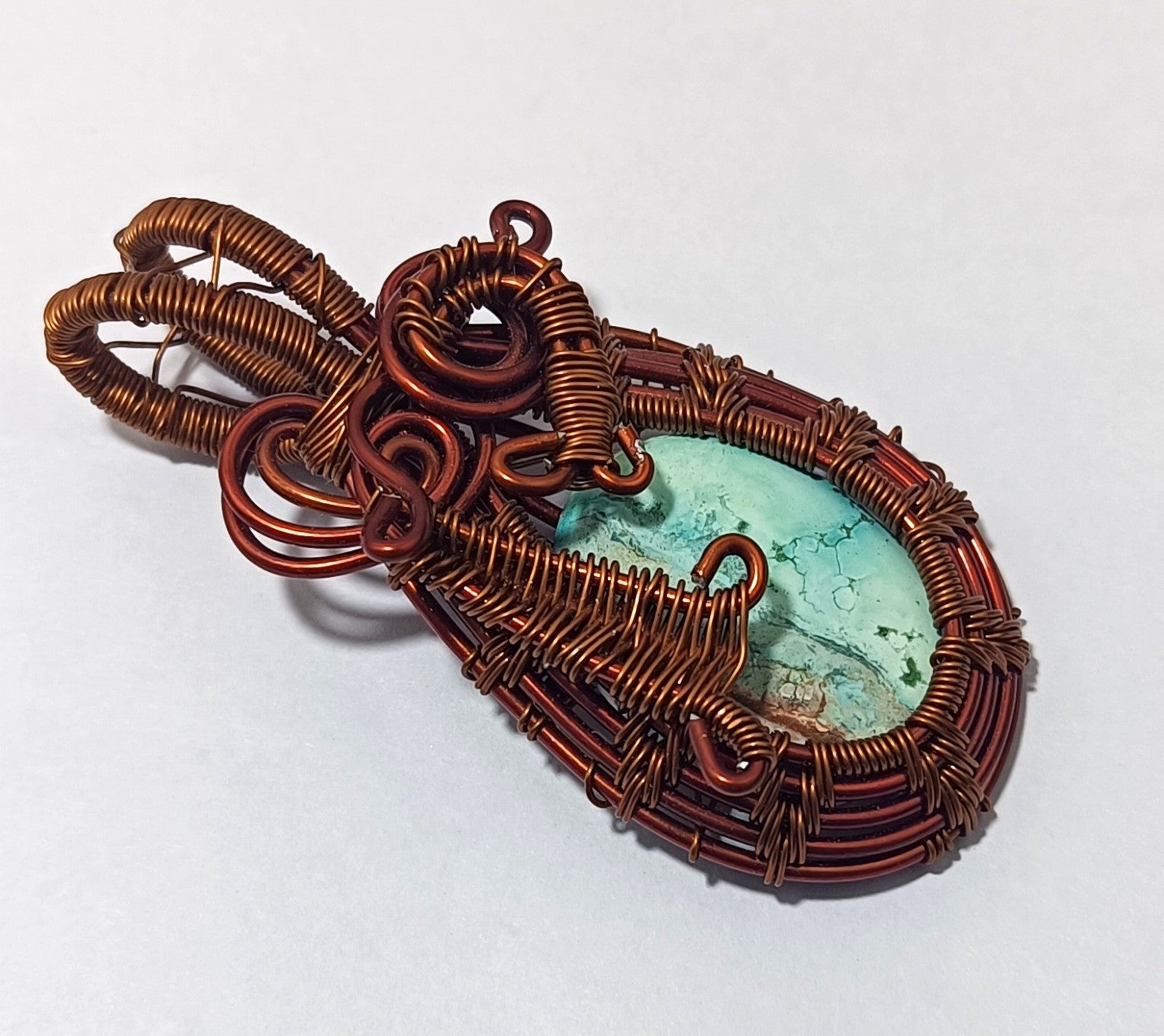72.25 Ct GIE Certified Green Amazonite Gemstone Copper Wire Handmade  Pendant
