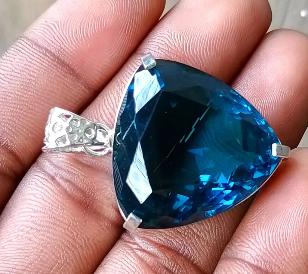 London Blue Topaz Pendant 925 Sterling Silver Pendant Gemstone Jewelry 81.50 Ct