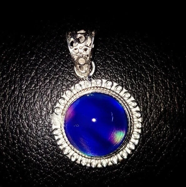 925 Sterling silver Pendant 25Ct Aurora Natural Opal Multi Fire Round Gemstone