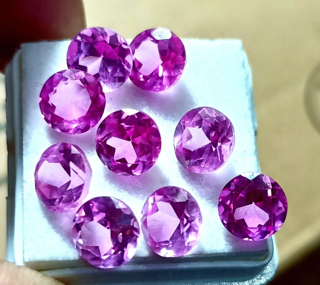 7 MM Natural CEYLON Pink Sapphire Round Cut Lot 6 Pcs Certified A+ Gemstone