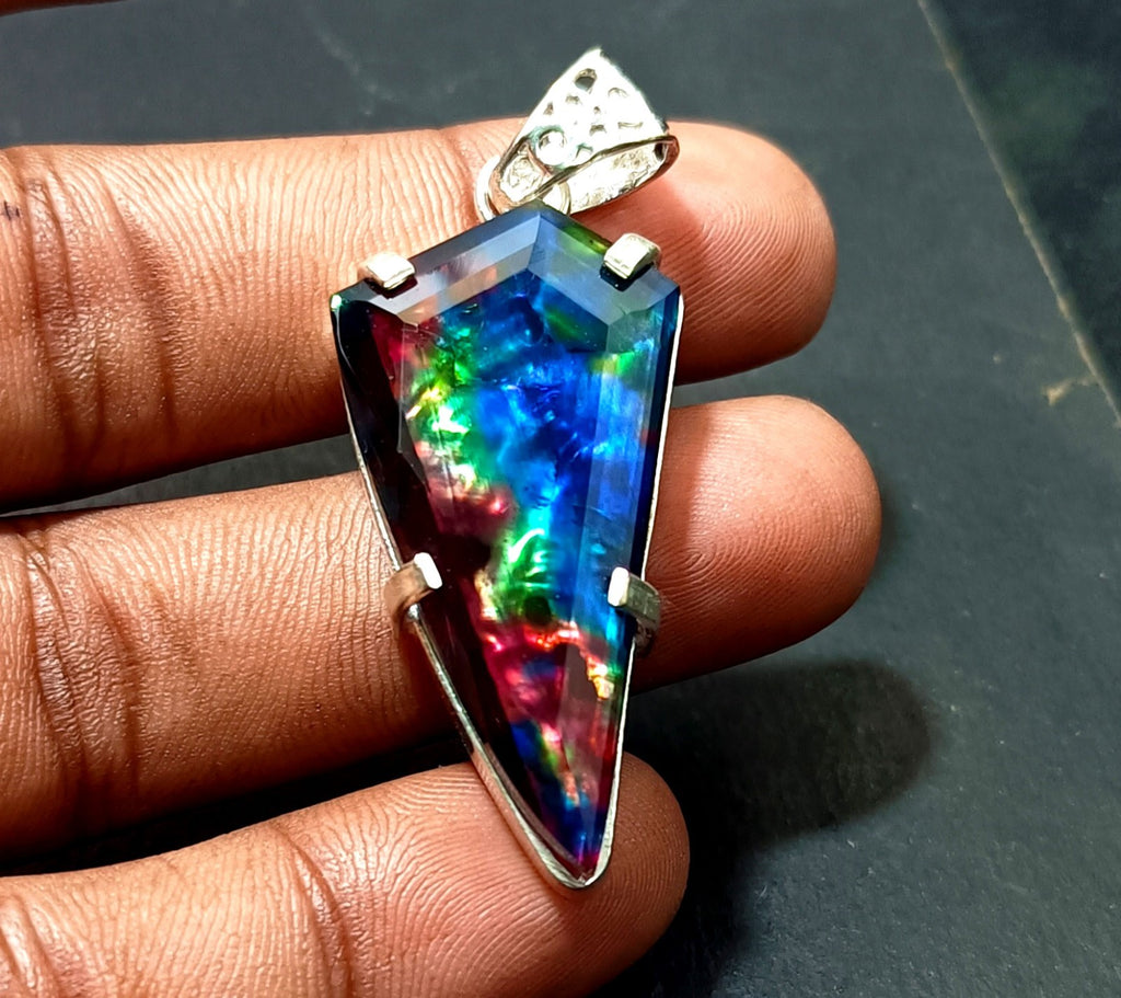49.25 Ct Natural Ammolite Opal Doublet Pendant Multi-Color Rare Loose GEMSTONE