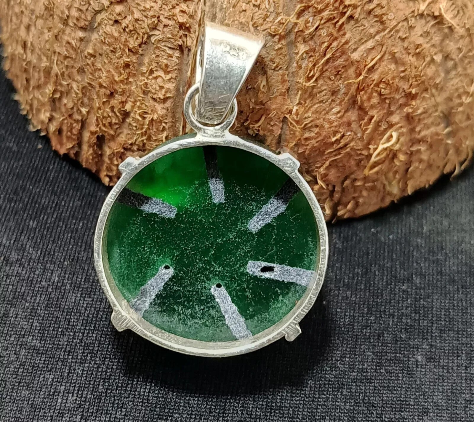 57.90Ct Natural Emerald Trapiche Solid Silver Round Pendant CERTIFIED Gemstone