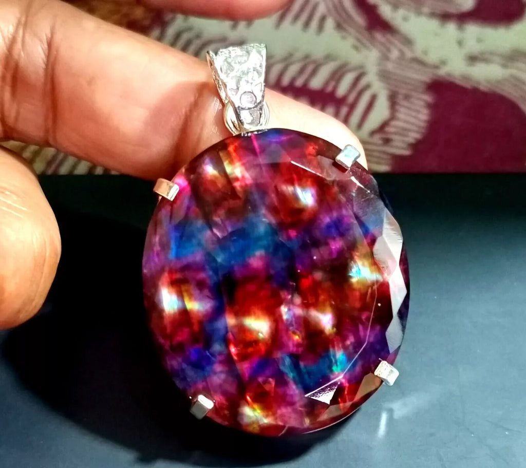 88.50 Ct Natural Ammolite 925 Solid Silver Rainbow PENDANT Certified Gemstone