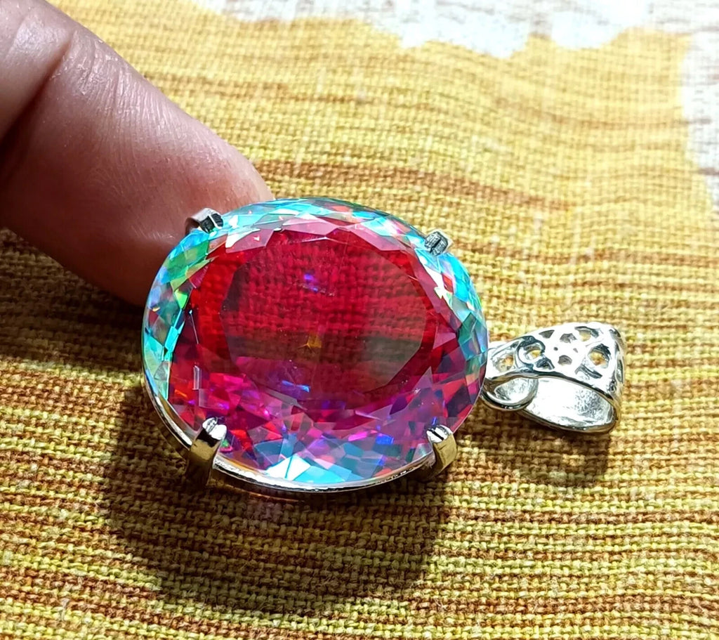 69.85 Ct EGL Certified Natural Mystic 925 Solid Silver Pendant Loose Gemstone