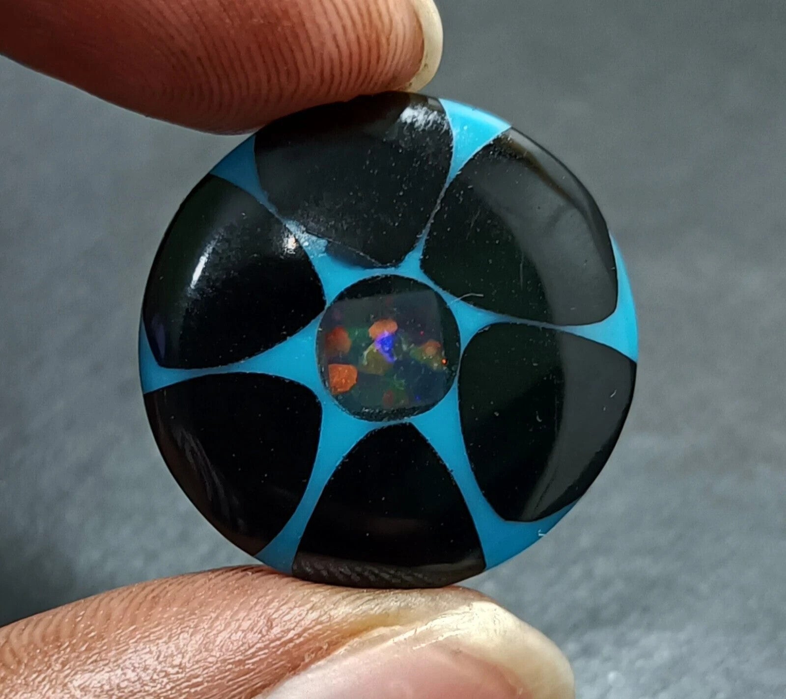 16.50 Ct Black &Blue Onyx Trapiche Fire Opal Inside Round Cut Loose Gemstone