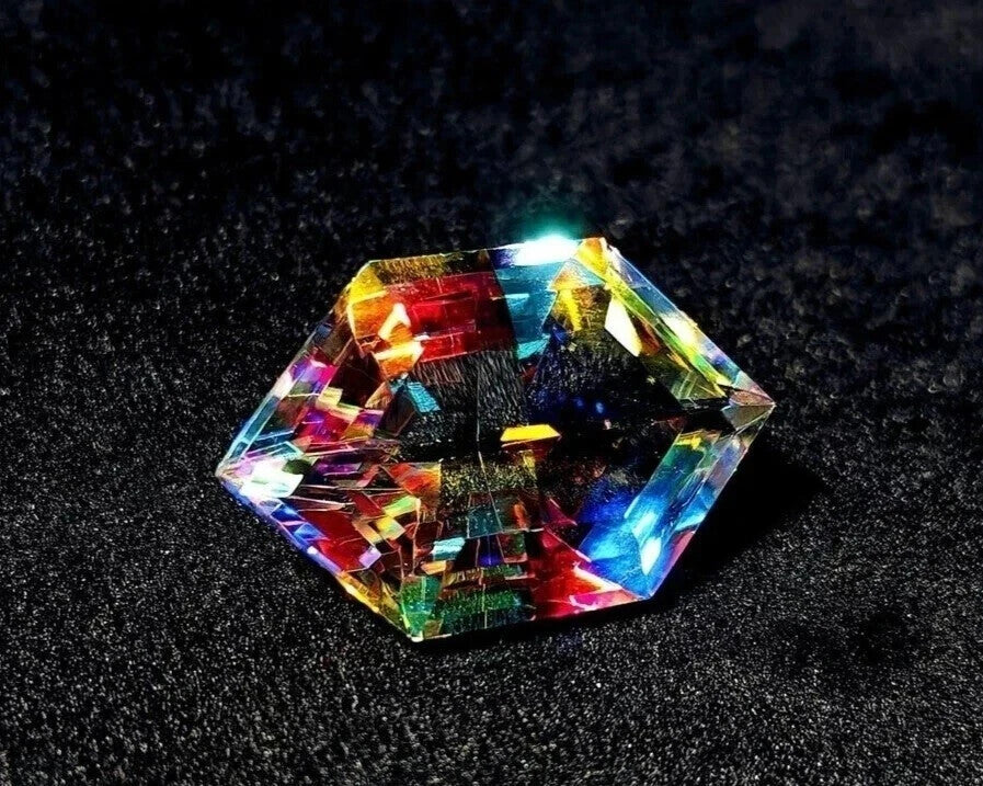 AAA+Natural Certified 55 Ct +Fancy Cut Nice Rainbow Mystic Quartz Loose Gemstone