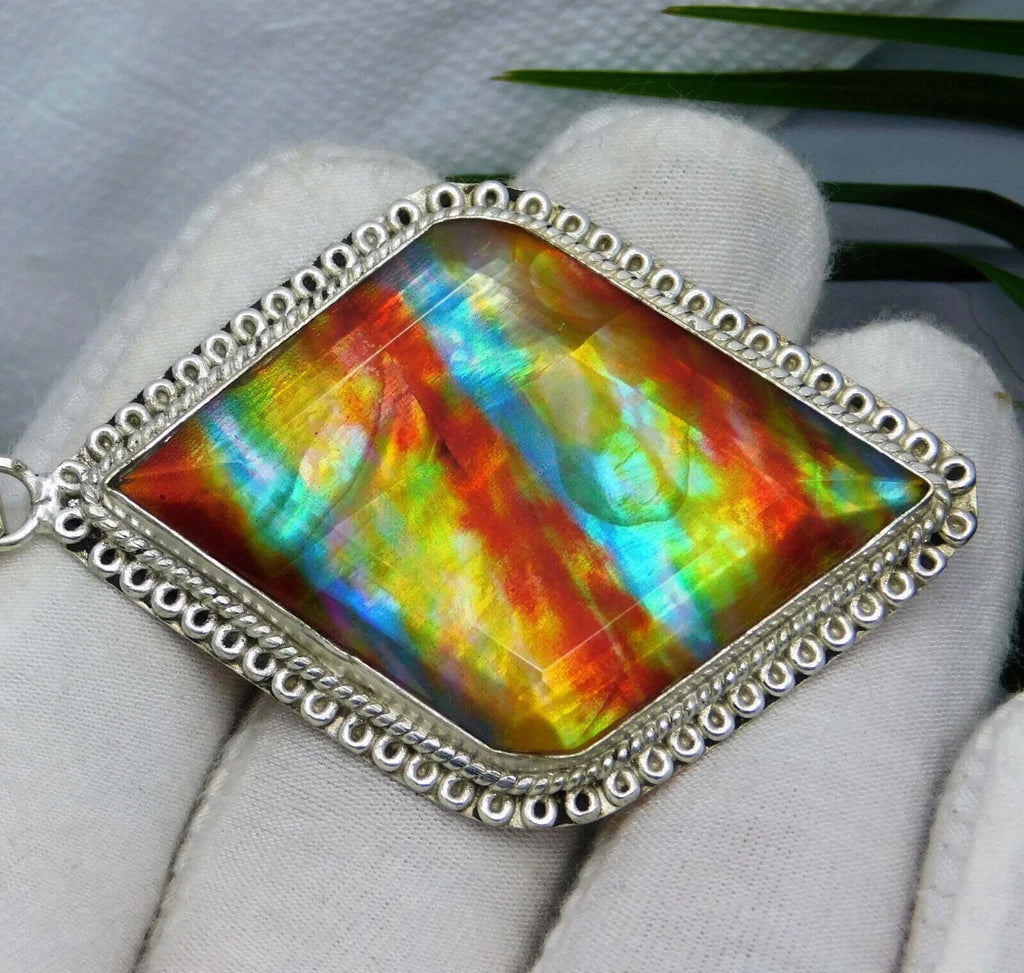 EGL Certified 75.15 Ct Natural Ammolite 925 Solid Silver Pendant Loose Gemstone
